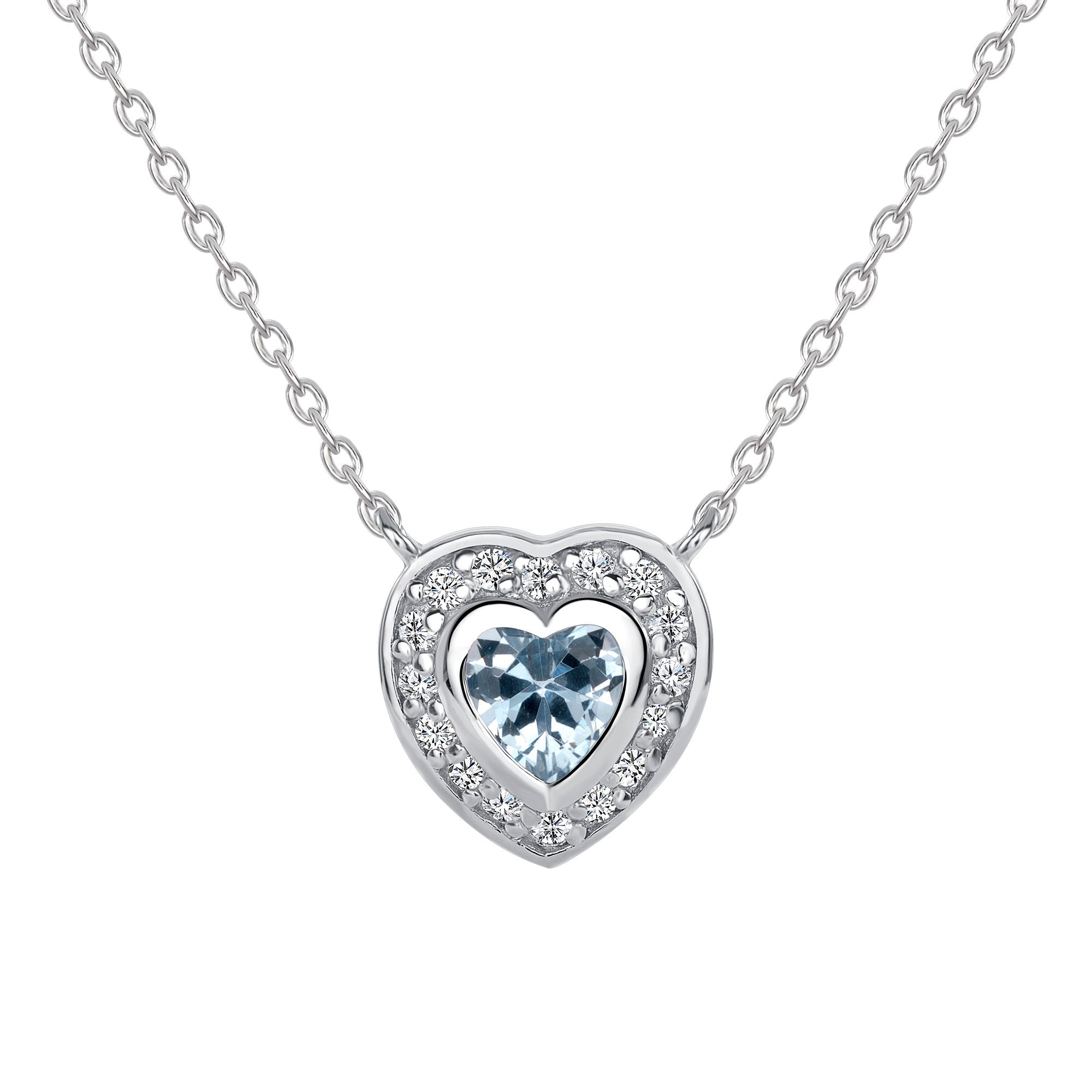 925 Sterling Silver Heart Cut Light Blue CZ with Round Cut White CZ Halo Pendant &amp; Stud Earrings Jewelry Set
