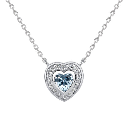 925 Sterling Silver Heart Cut Light Blue CZ with Round Cut White CZ Halo Pendant &amp; Stud Earrings Jewelry Set