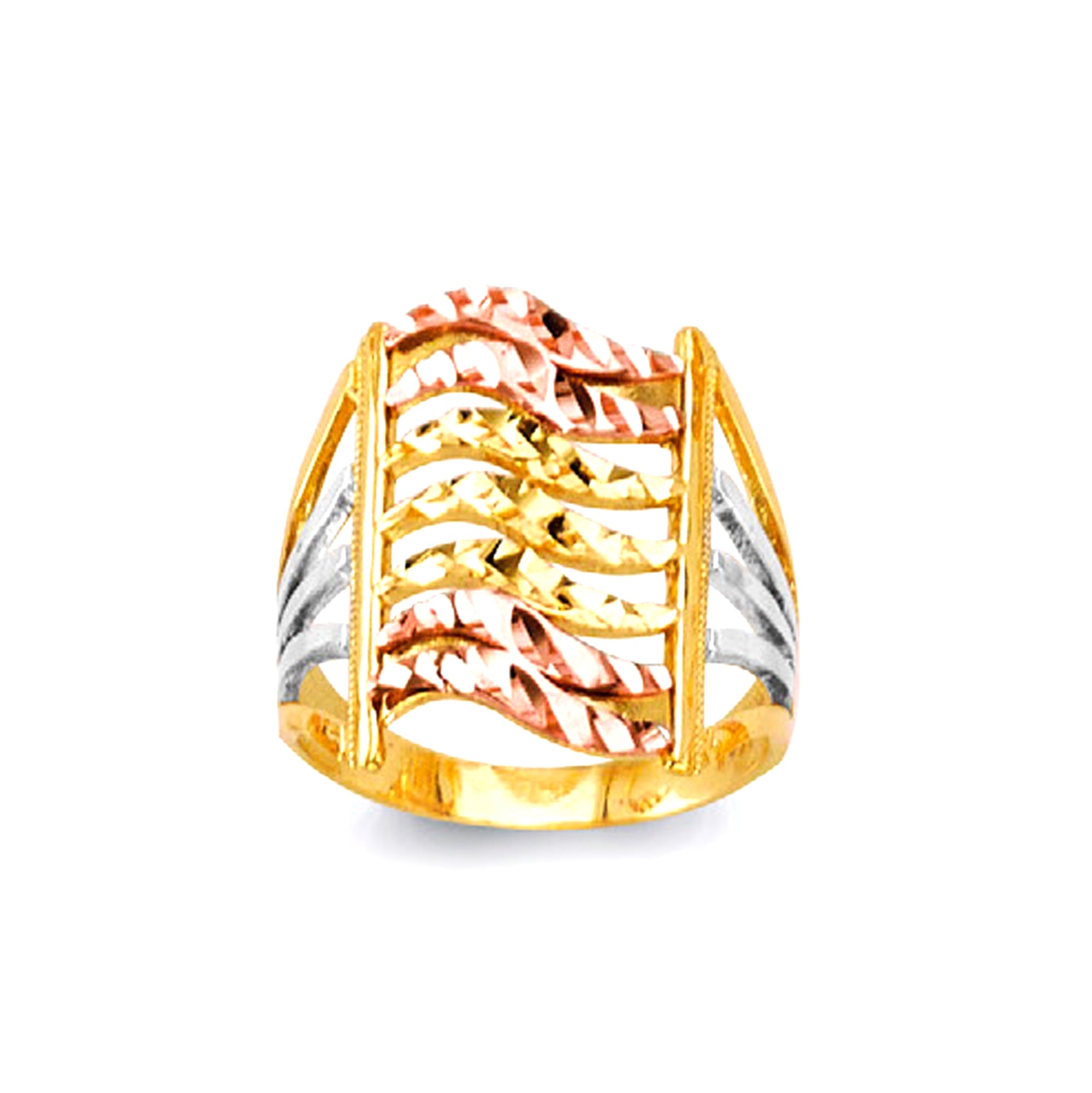 CZ Stylish Striped Band in Solid Gold 