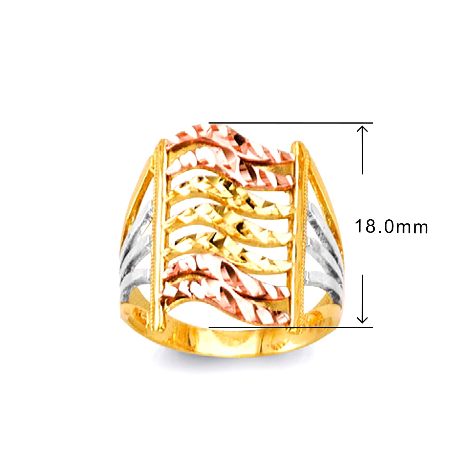 CZ Stylish Striped Band in Solid Gold with Measurement