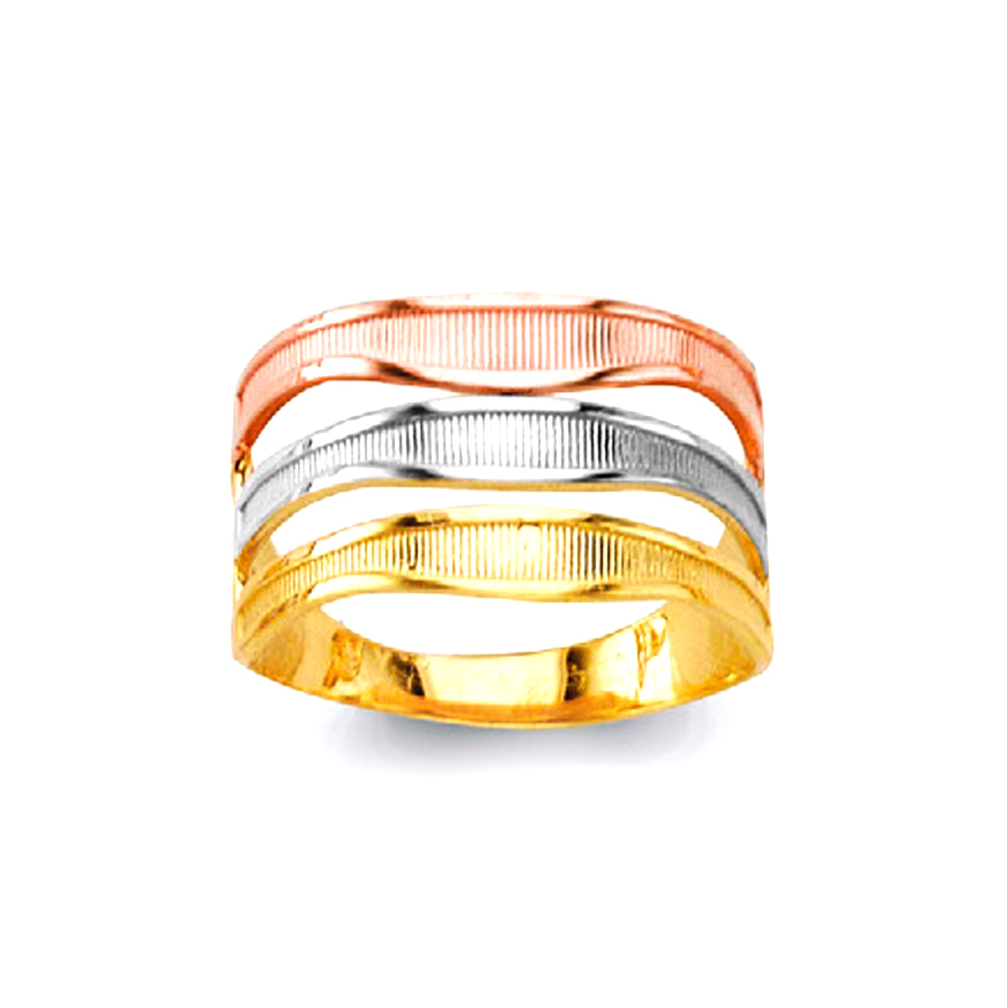 Tri Tone Gold Polished Multiband Ring