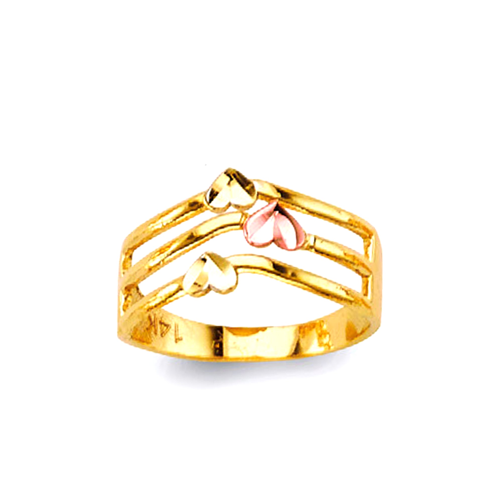 Diva Wave Ring with Multicolored Hearts in Solid Gold