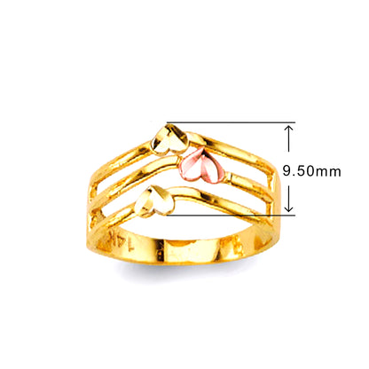 Diva Wave Ring with Multicolored Hearts in Solid Gold with Measurement