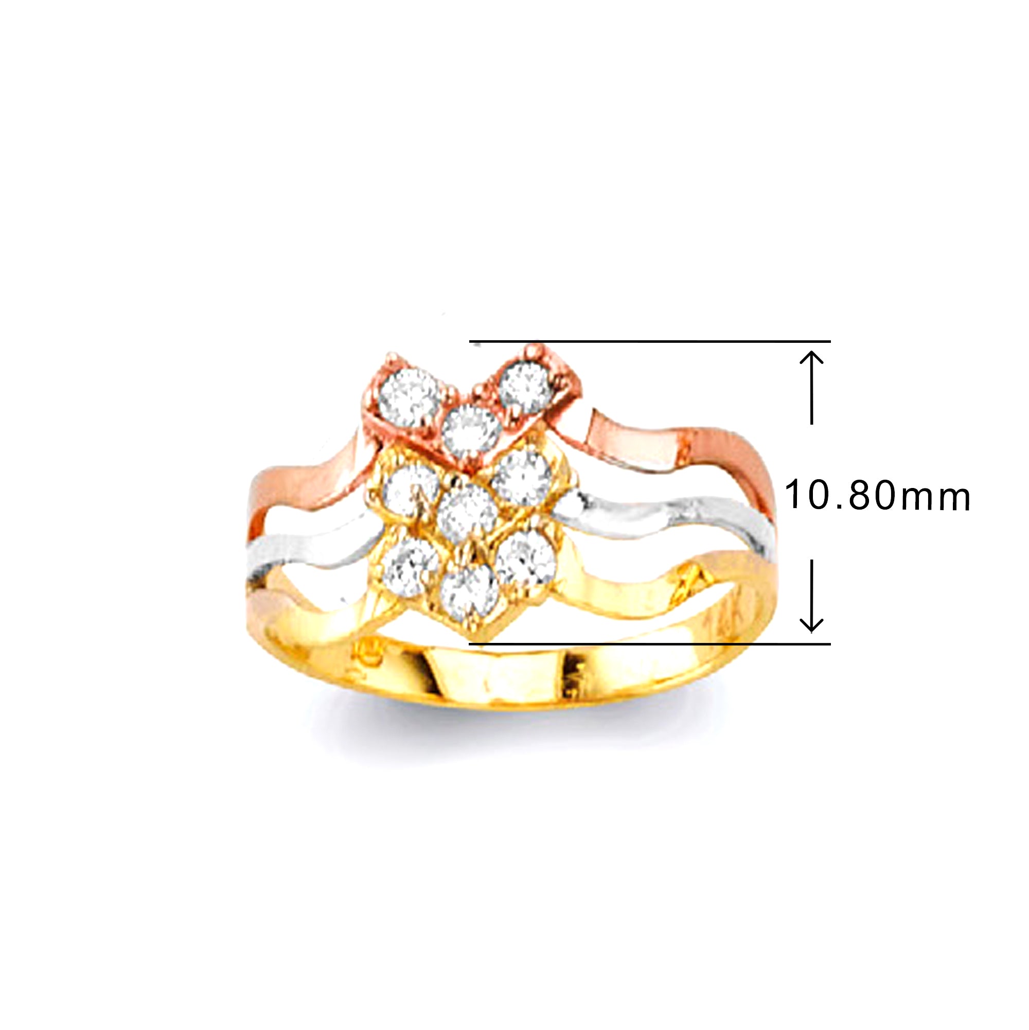 CZ Surreal Crown Shaped Ring in Solid Gold with Measurement