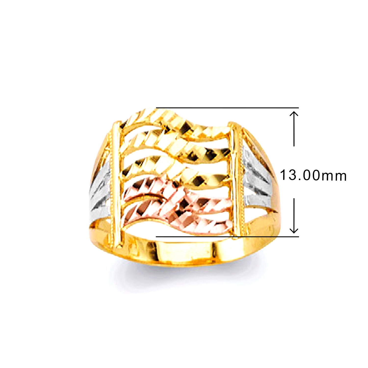 CZ Designer Spiral Ring in Solid Gold with Measurement