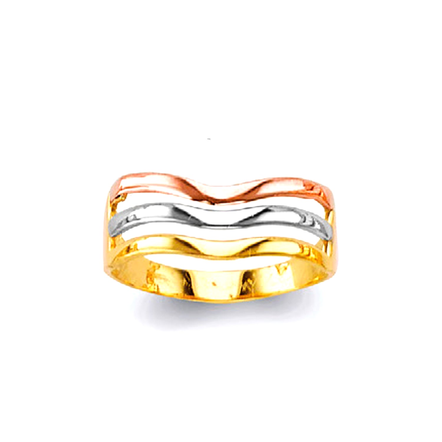 Designer Three-tone Wave Ring in Solid Gold