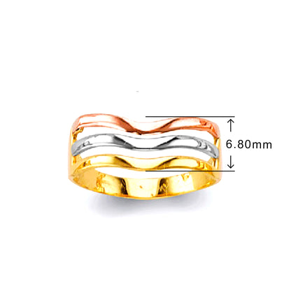 Designer Three-tone Wave Ring in Solid Gold with Measurement