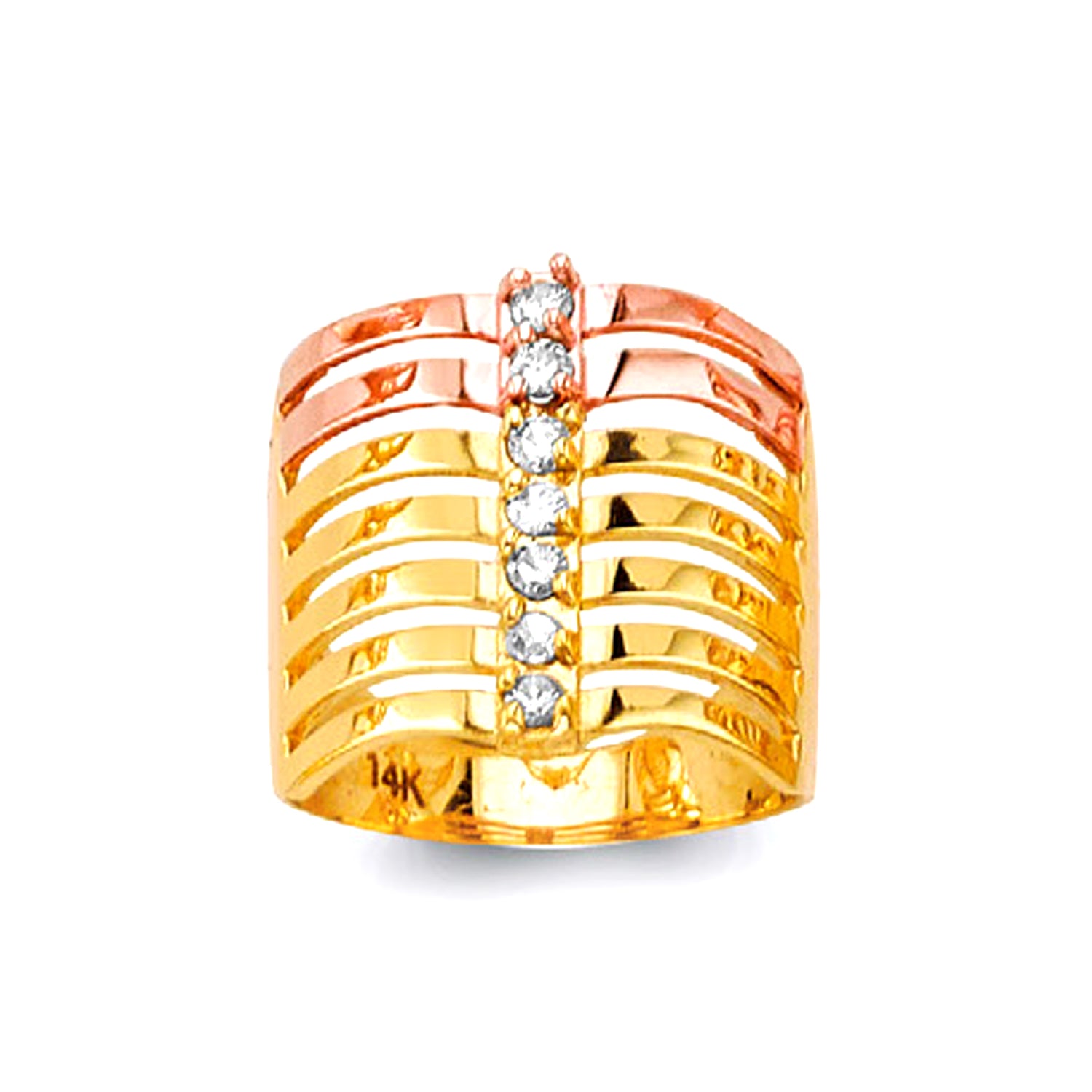 CZ Stylish 7 Row Ring in Solid Gold 