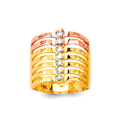 CZ Stylish 7 Row Ring in Solid Gold 
