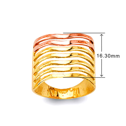 Mellow Two Tone Wave Ring in Solid Gold with Measurement