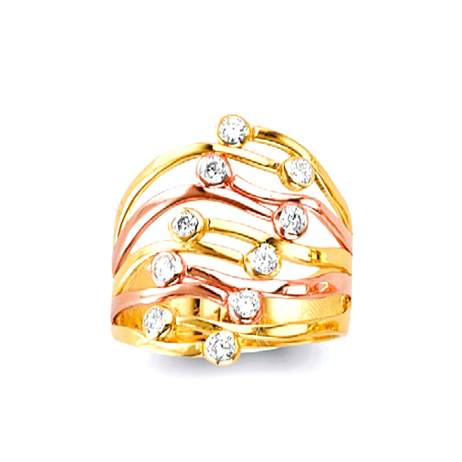 CZ Unique Cascading Wave Ring in Solid Gold 