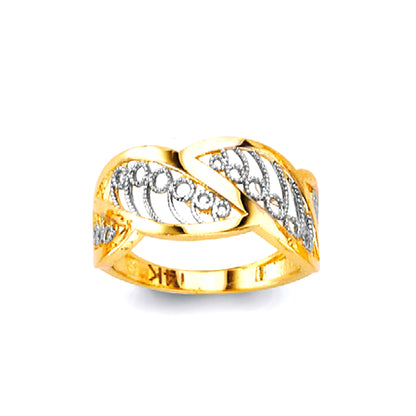 CZ Leaf-textured Unique Ring in Solid Gold 