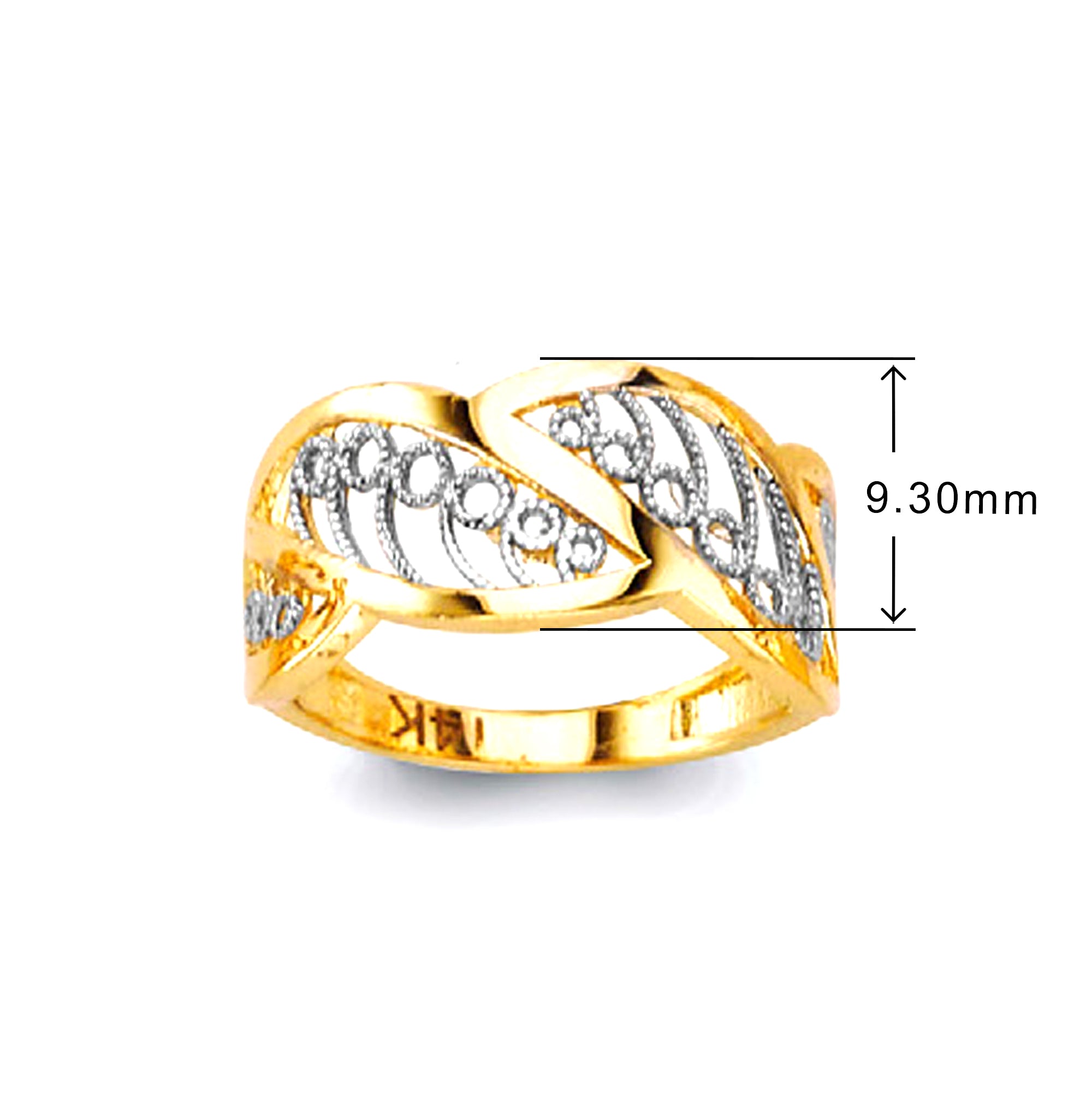 CZ Leaf-textured Unique Ring in Solid Gold with Measurement