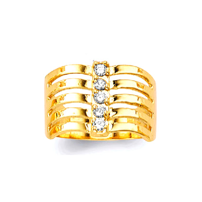 CZ Handcrafted Multilayered Ring in Solid Gold 