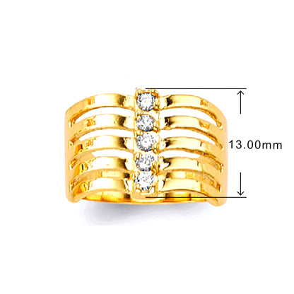 CZ Handcrafted Multilayered Ring in Solid Gold with Measurement