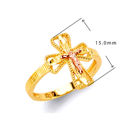 Fancy Multitone Bow Ring in Solid Gold with Measurement