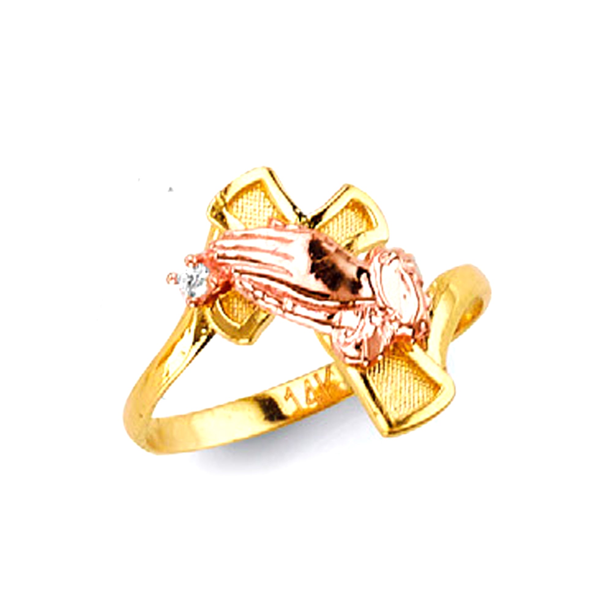 Floral Textured Two Tone Ring in Solid Gold 