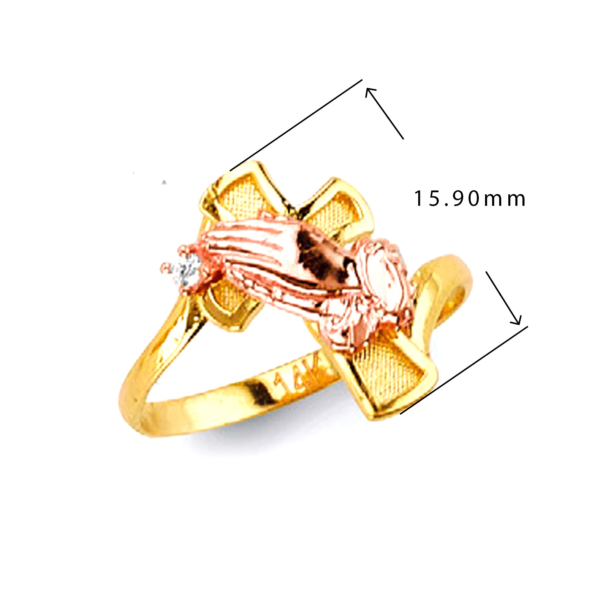 Floral Textured Two Tone Ring in Solid Gold  with Measurement
