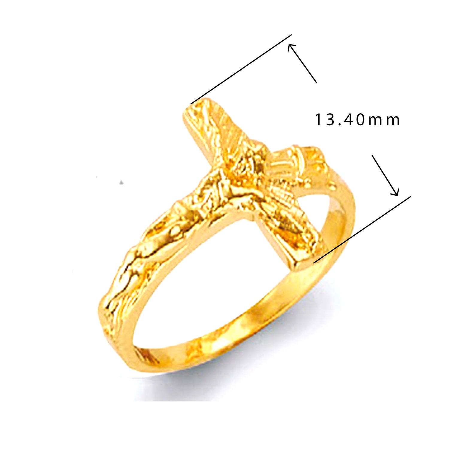 Religious Cross Ring in Solid Gold with Measurement