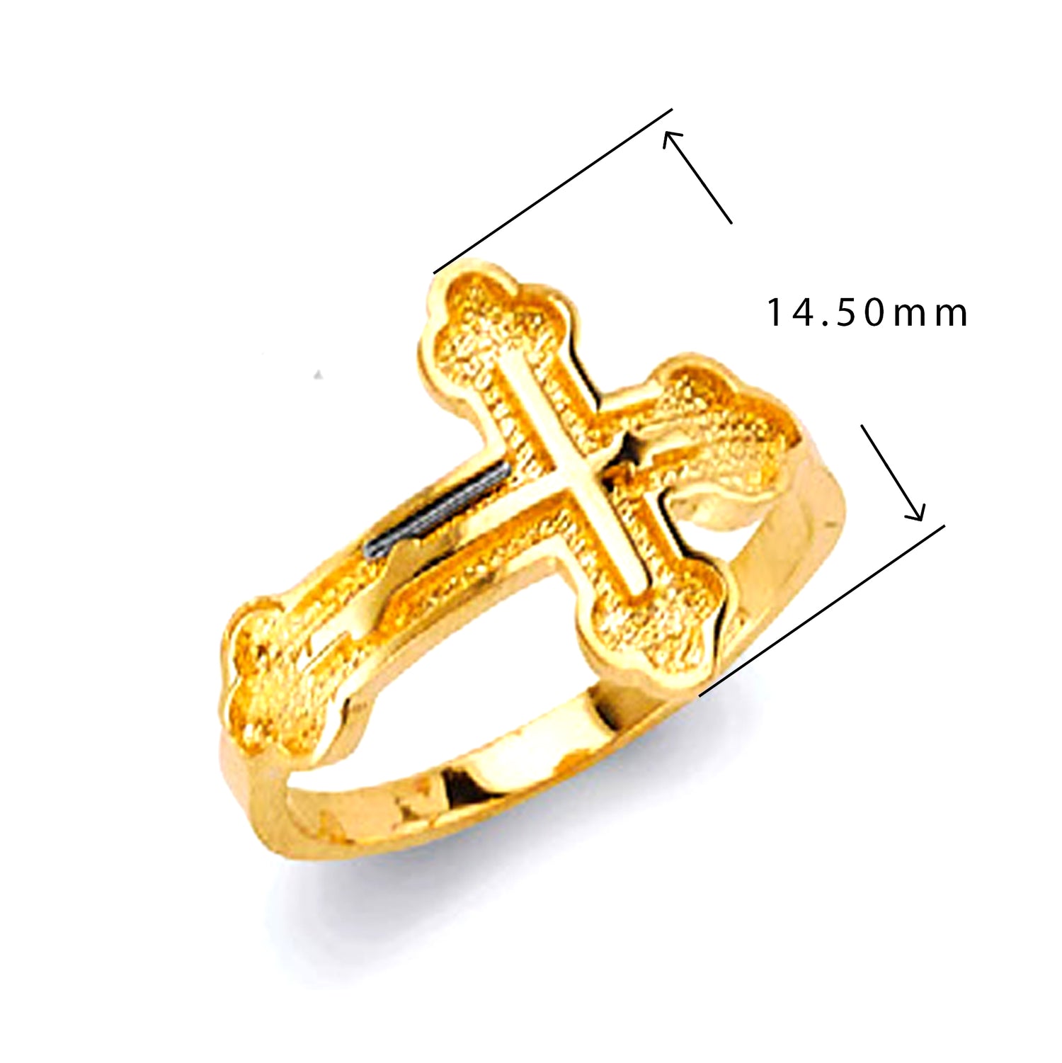 Vertical Cross Ring in Solid Gold with Measurement 