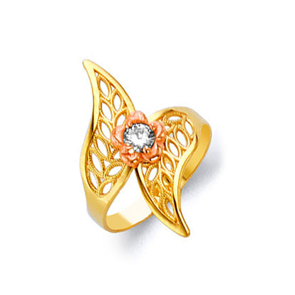 Embroidered Wings Floral Ring in Solid Gold 