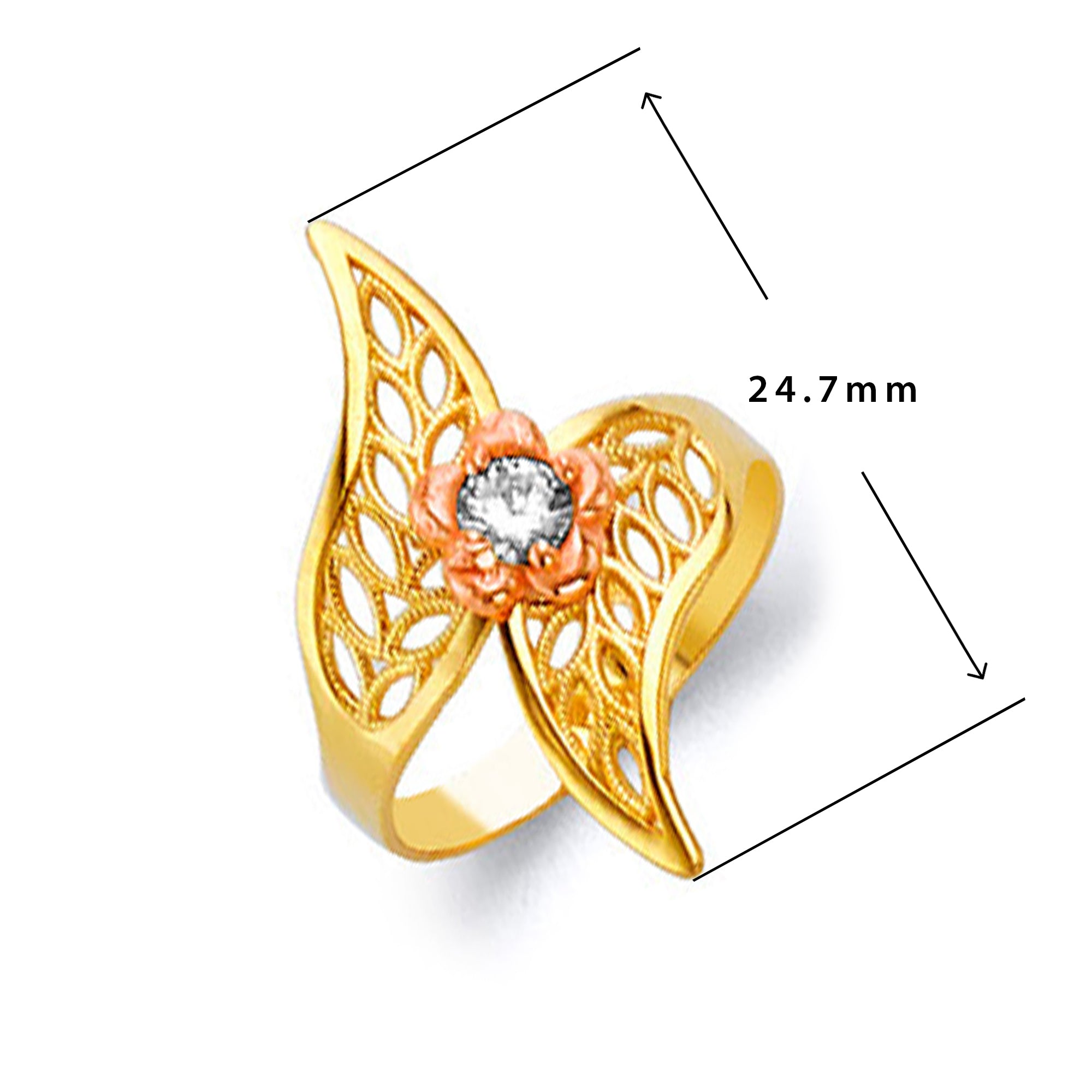 Embroidered Wings Floral Ring in Solid Gold with Measurement