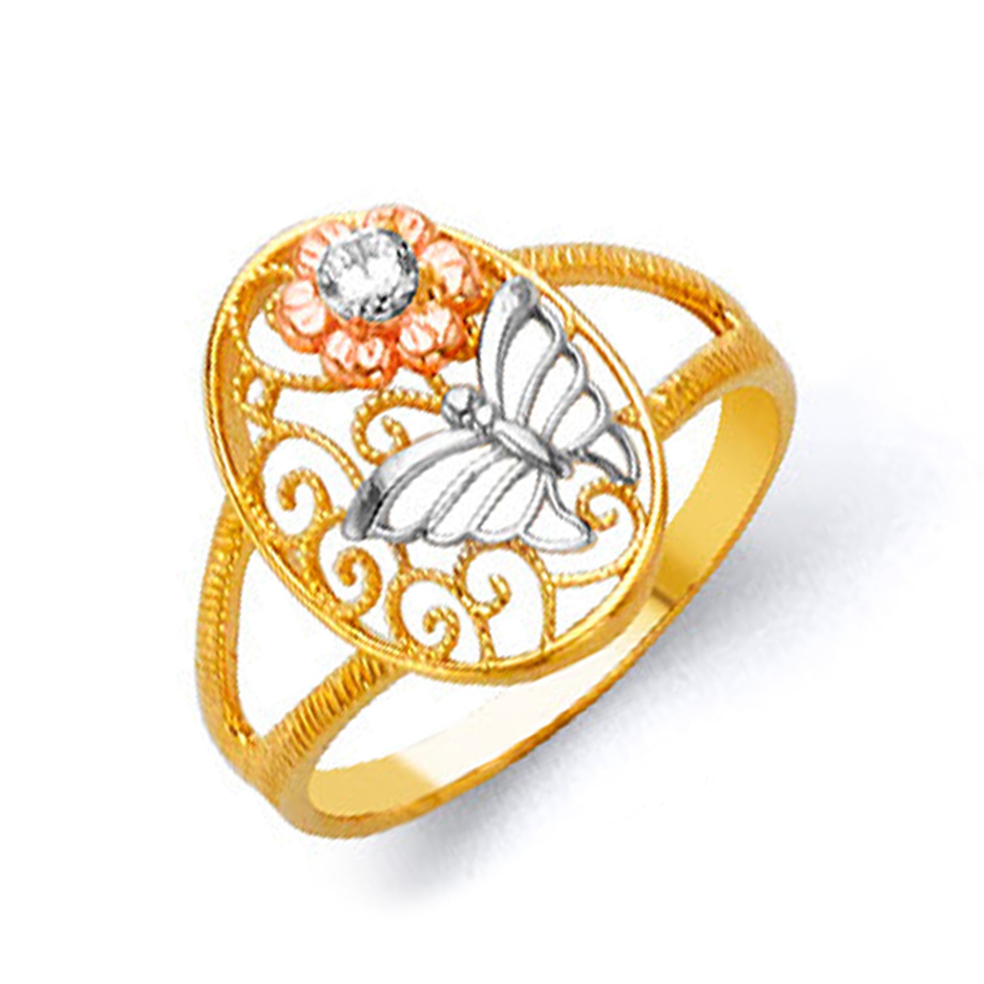 Reigning Tricolor Butterfly Ring in Solid Gold 