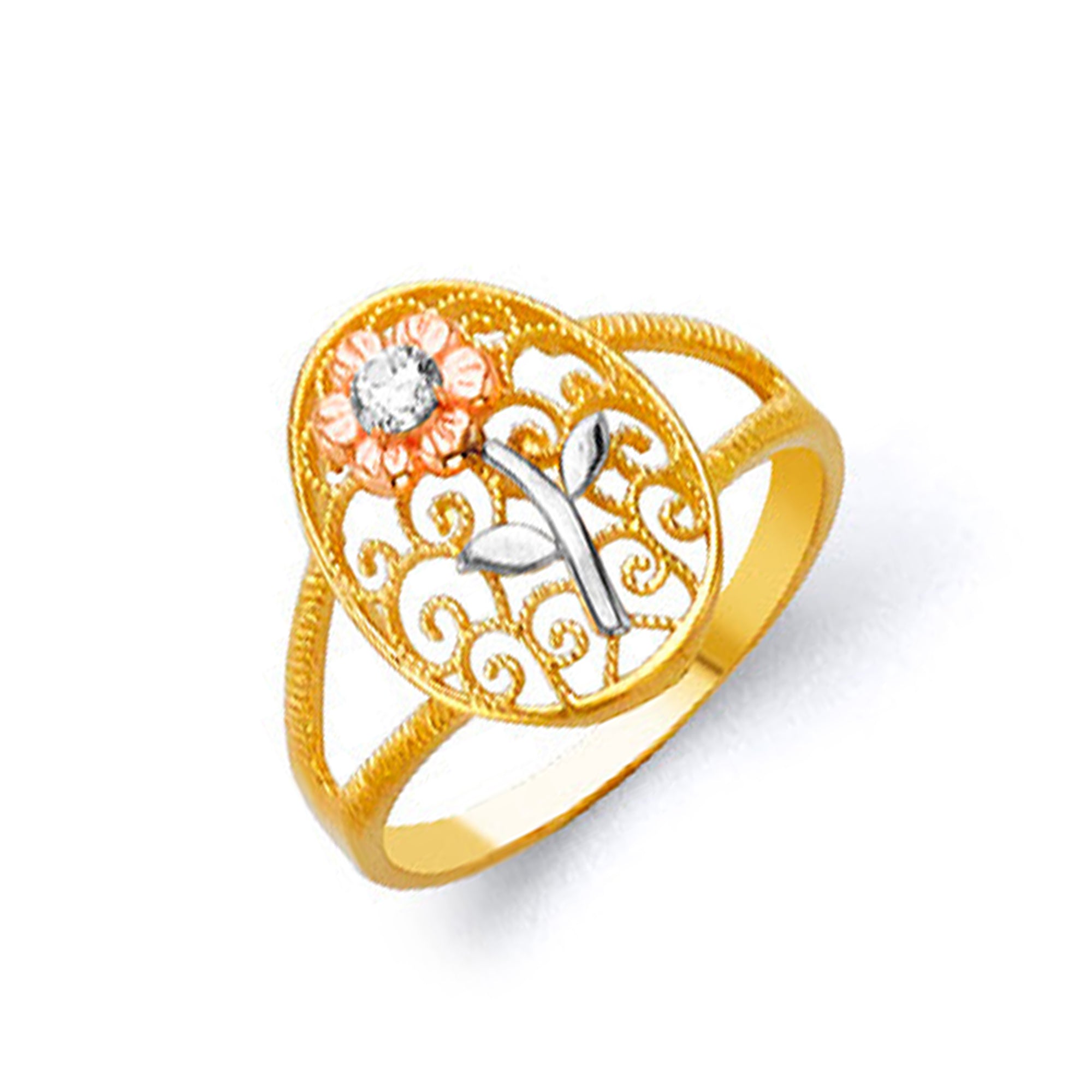 Soothing Sunflower Motif Ring in Solid Gold 