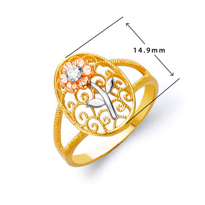 Soothing Sunflower Motif Ring in Solid Gold with Measurement