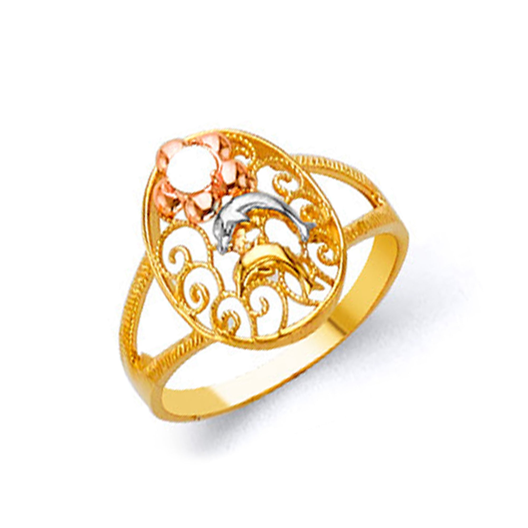 Hollow Patterned Ring in Solid Gold 