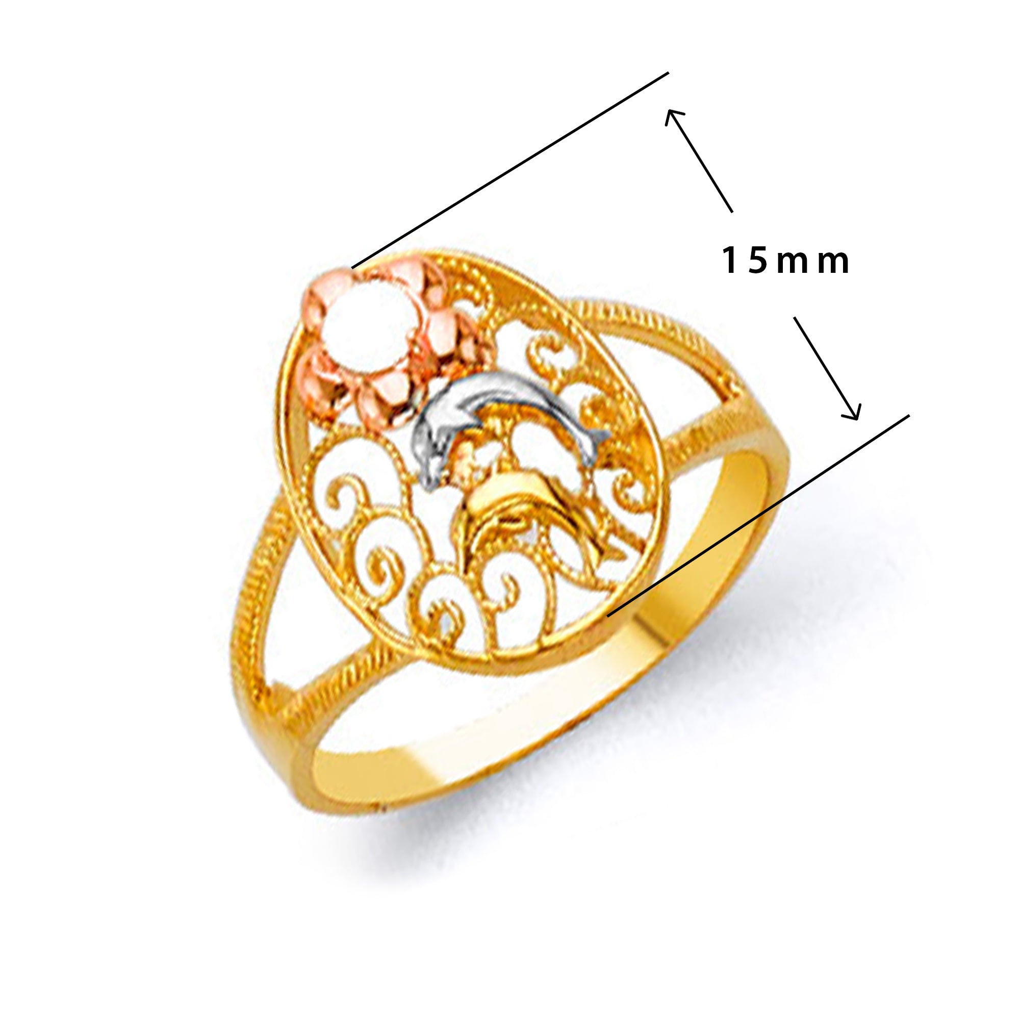 Hollow Patterned Ring in Solid Gold with Measurement