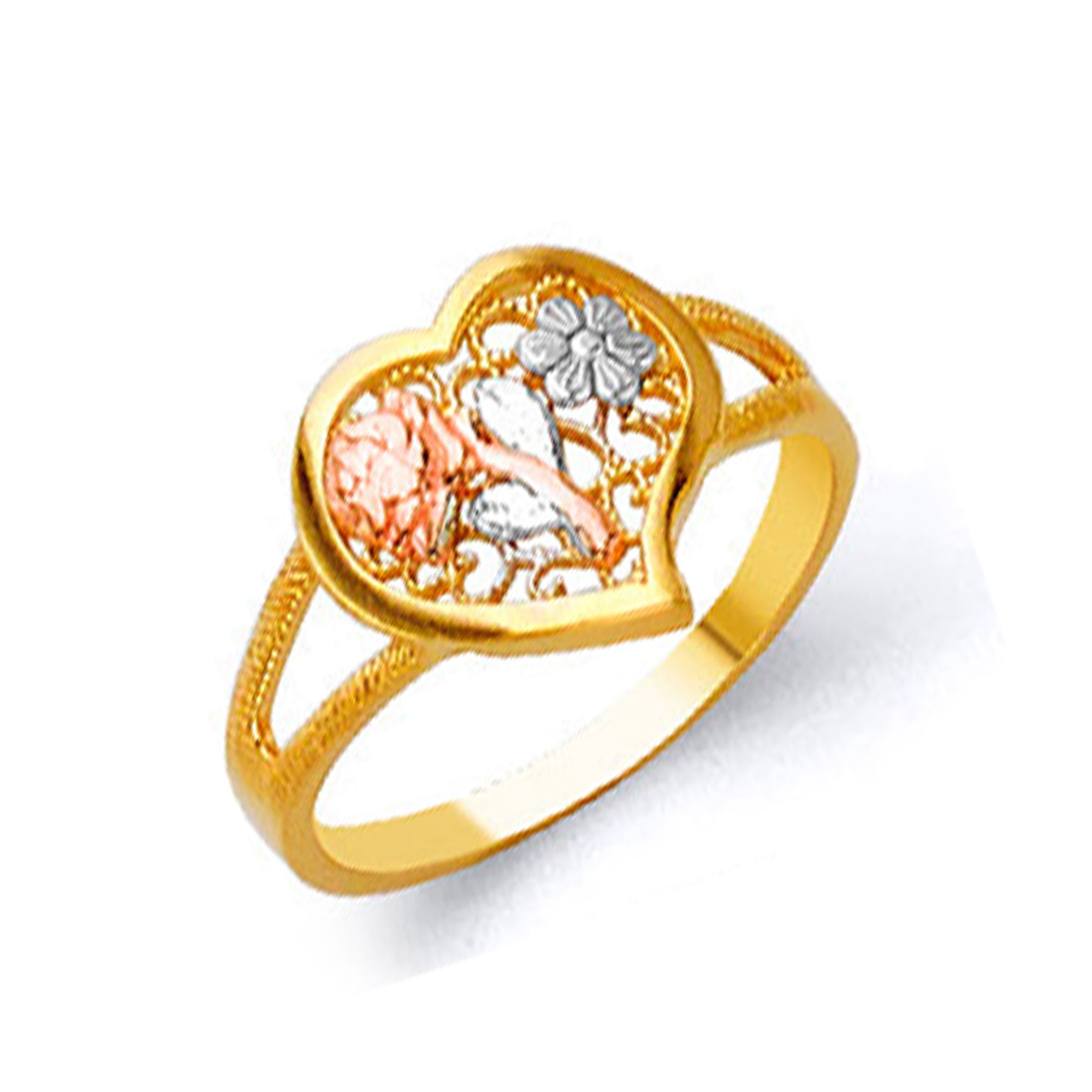 Floral Motif Heart Ring in Solid Gold 