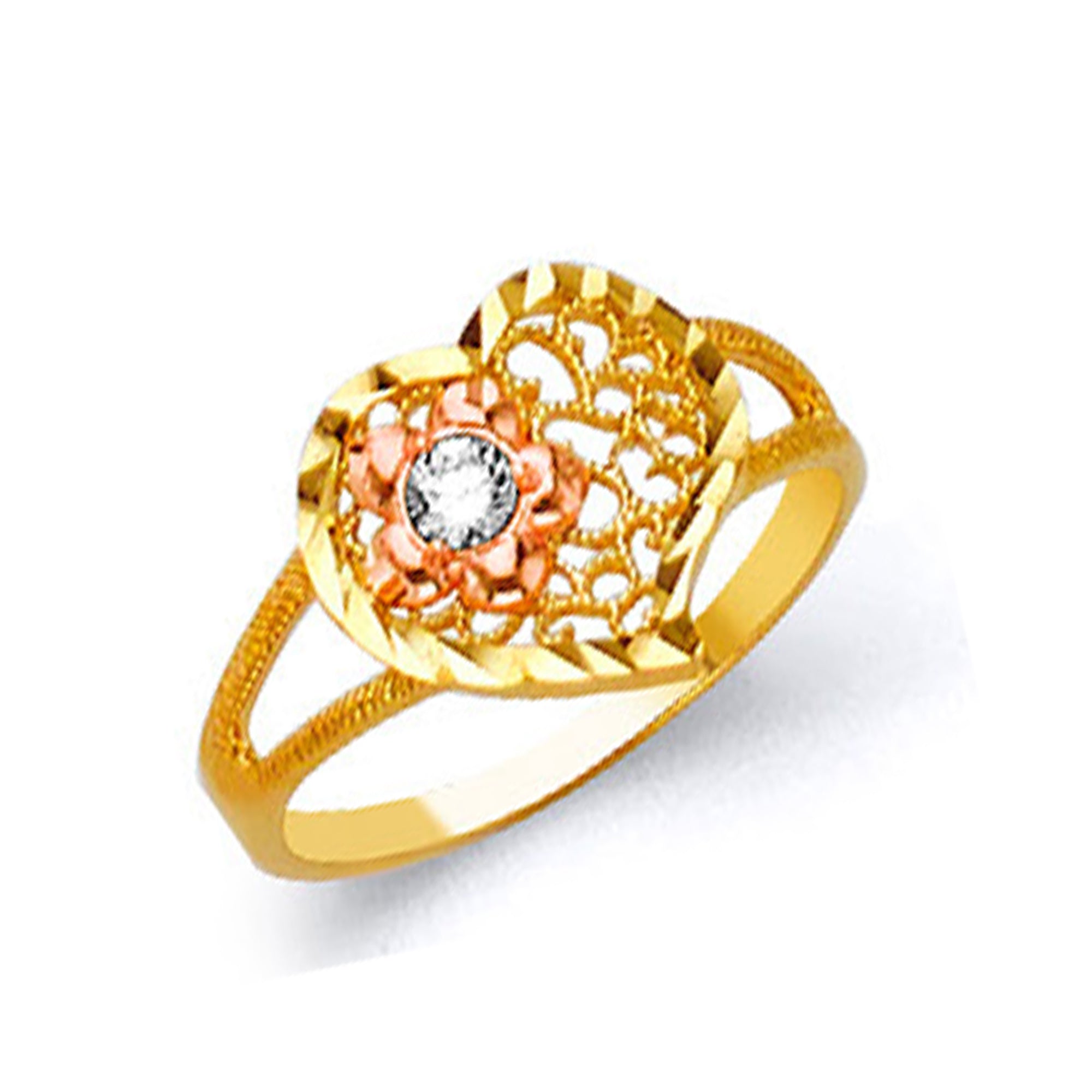 CZ Diva Heart Ring in Solid Gold 