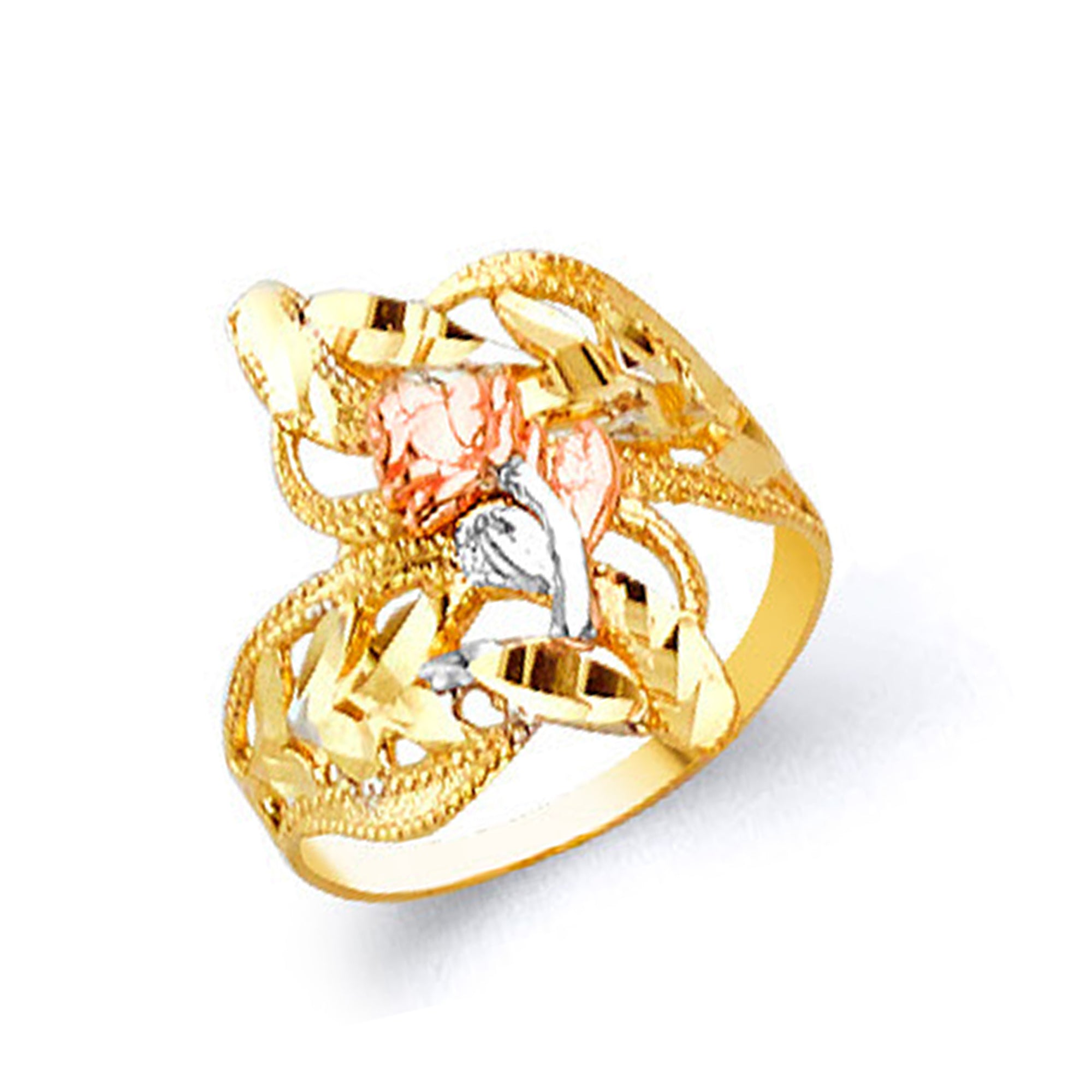 Fascinating Freeform Rose Motif Ring in Solid Gold 