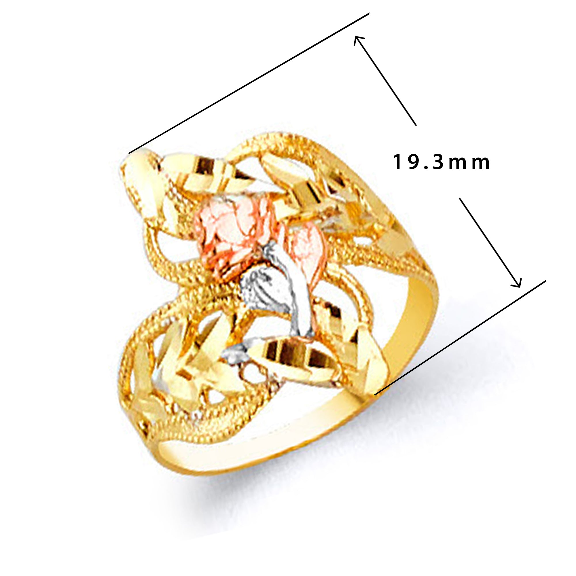 Fascinating Freeform Rose Motif Ring in Solid Gold with Measurement