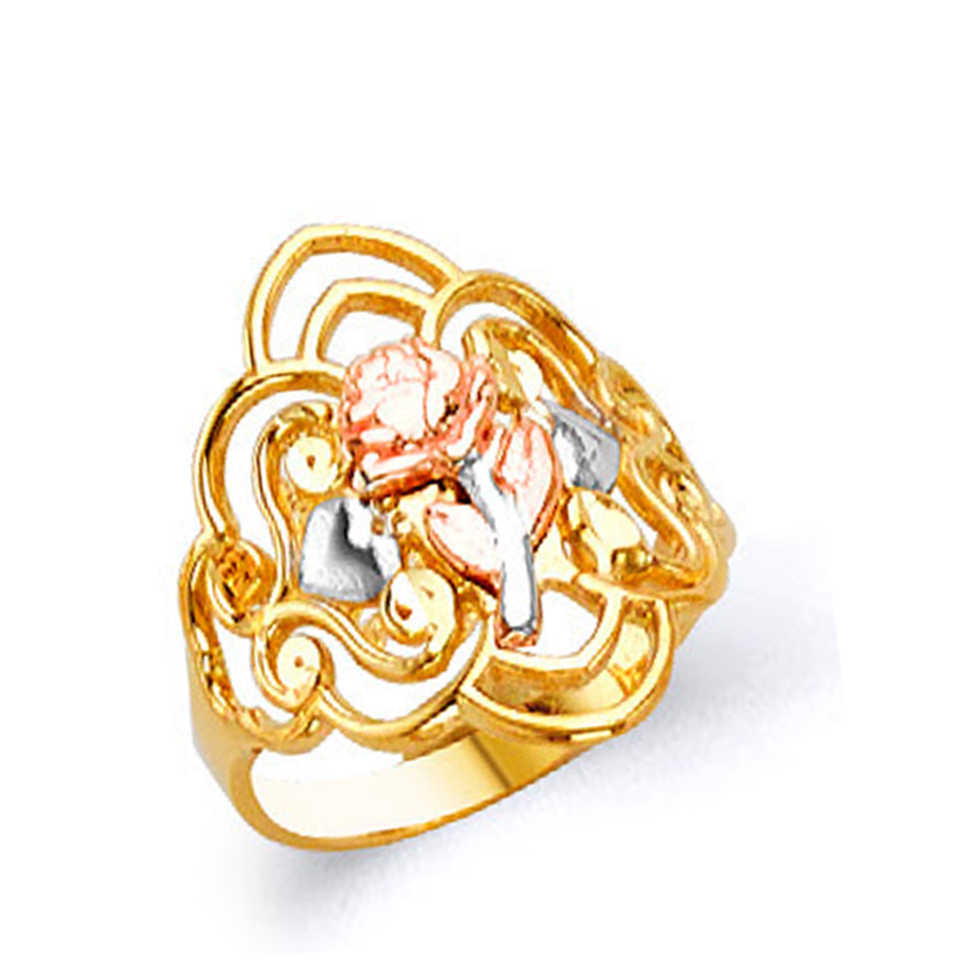Elegant Embroidery Rose Ring in Solid Gold 
