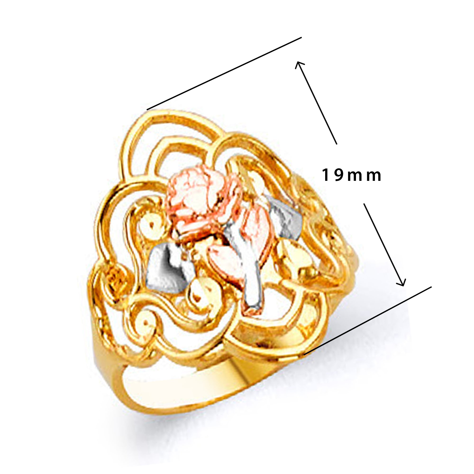 Elegant Embroidery Rose Ring in Solid Gold with Measurement