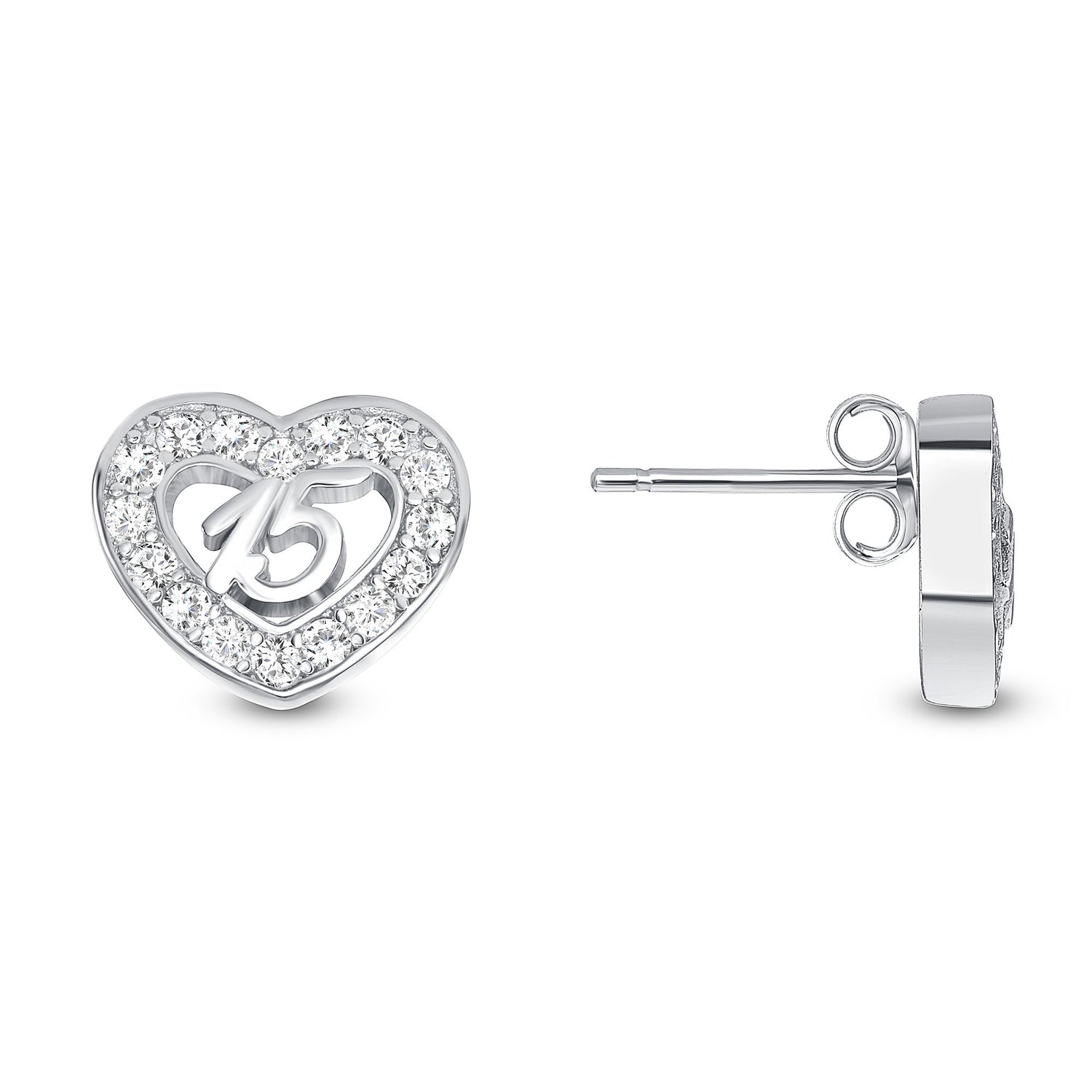 925 Sterling Silver Round Cut Channel Bead Set CZ Outline Heart with 15 Pendant &amp; Stud Earrings Jewelry Set