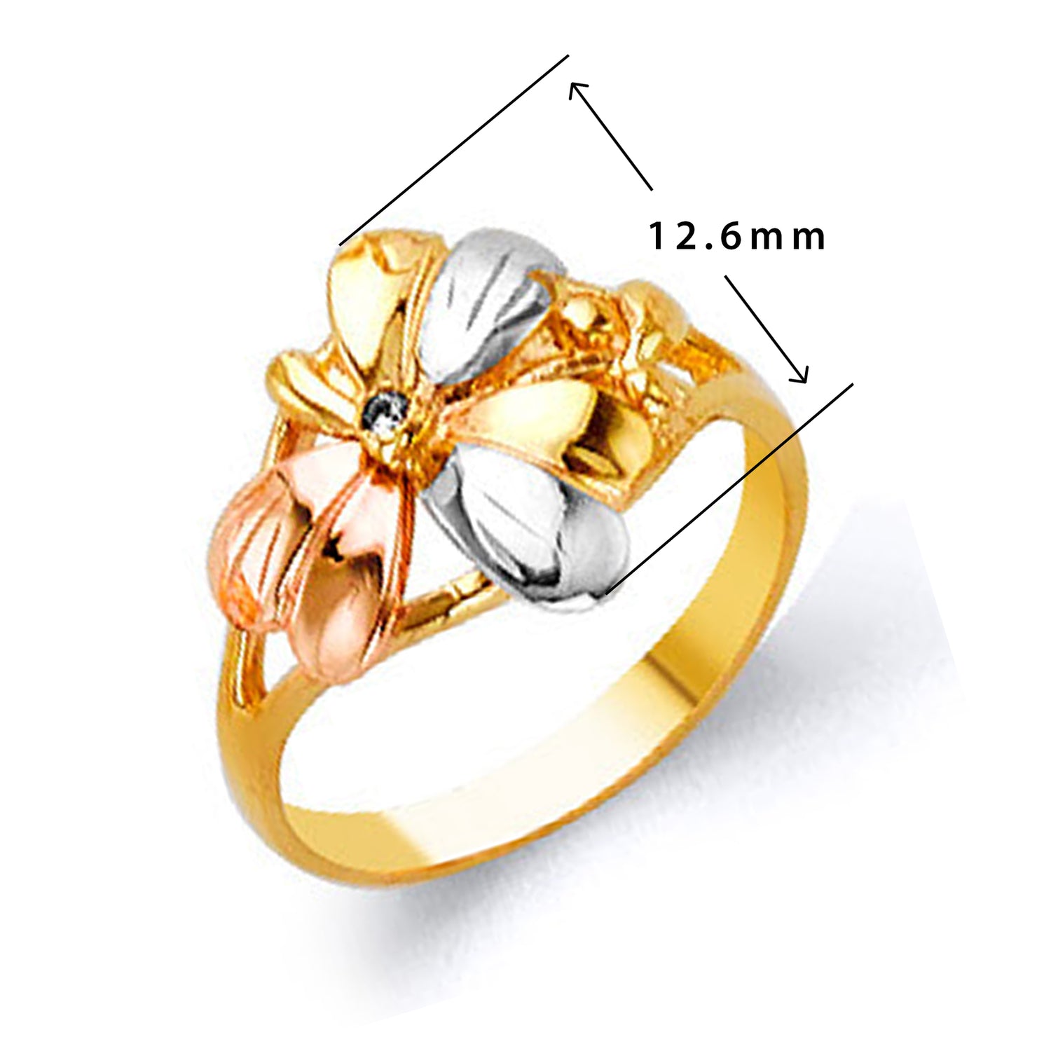Floral Bow Knot Ring in Solid Gold with Measurement