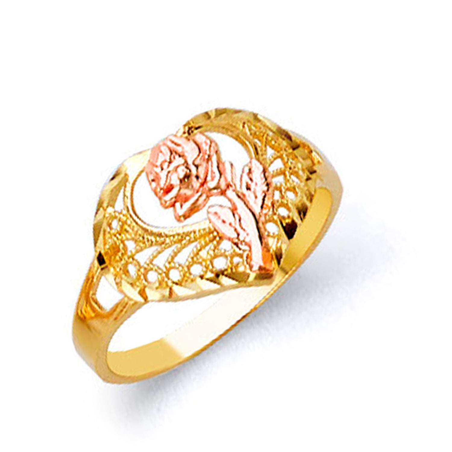 Rose-casted Heart Ring in Solid Gold 
