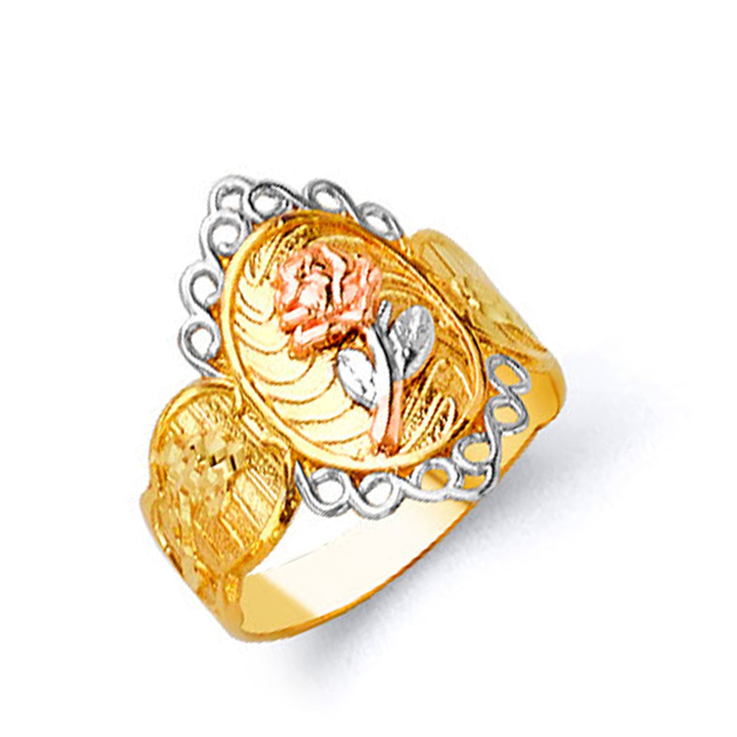 Monarchical Casted Rose Motif Ring in Solid Gold 
