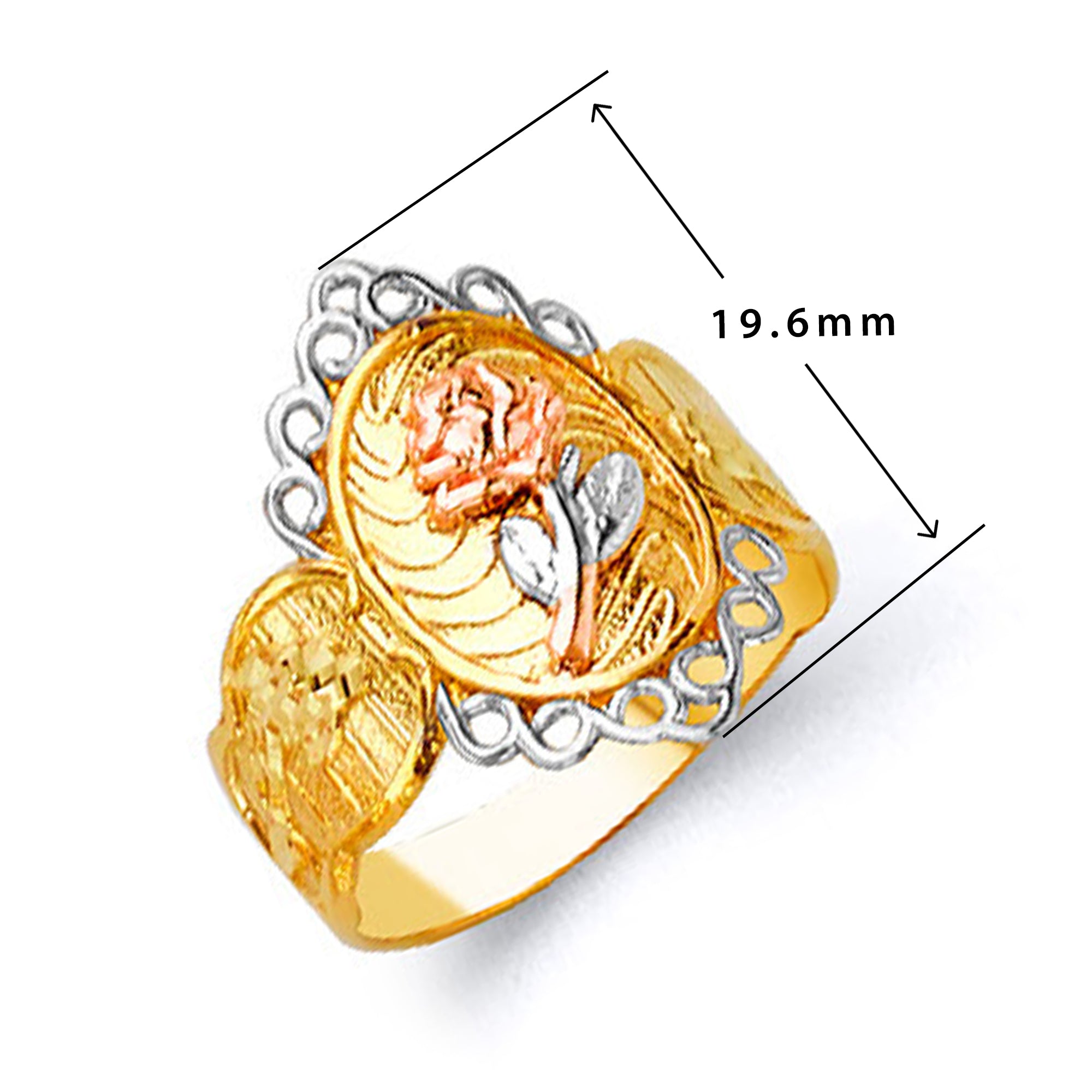 Monarchical Casted Rose Motif Ring in Solid Gold with Measurement