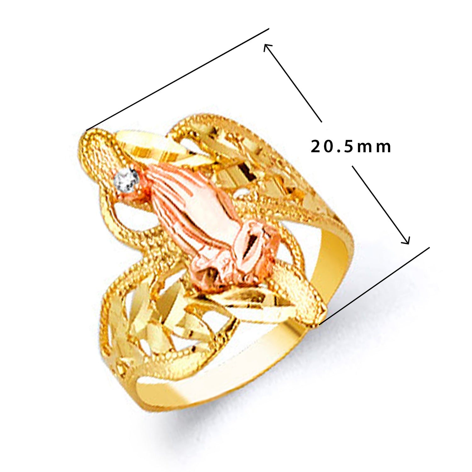 Fancy foliage Ring in Solid Gold with Measurement