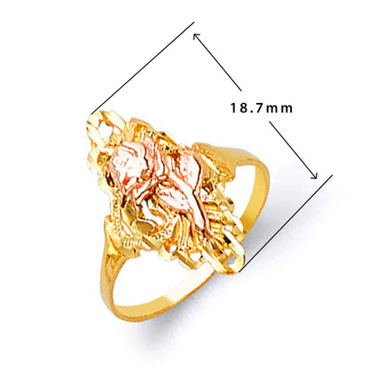 Handcrafted Antique-style Rose Ring in Solid Gold with Measurement