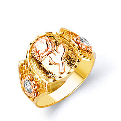 CZ Dual-tone Motif Casting Lattice Ring in Solid Gold 