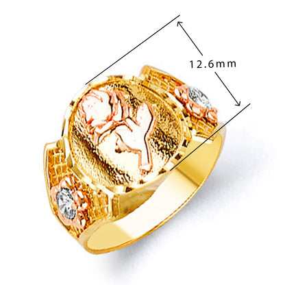 CZ Dual-tone Motif Casting Lattice Ring in Solid Gold with Measurement