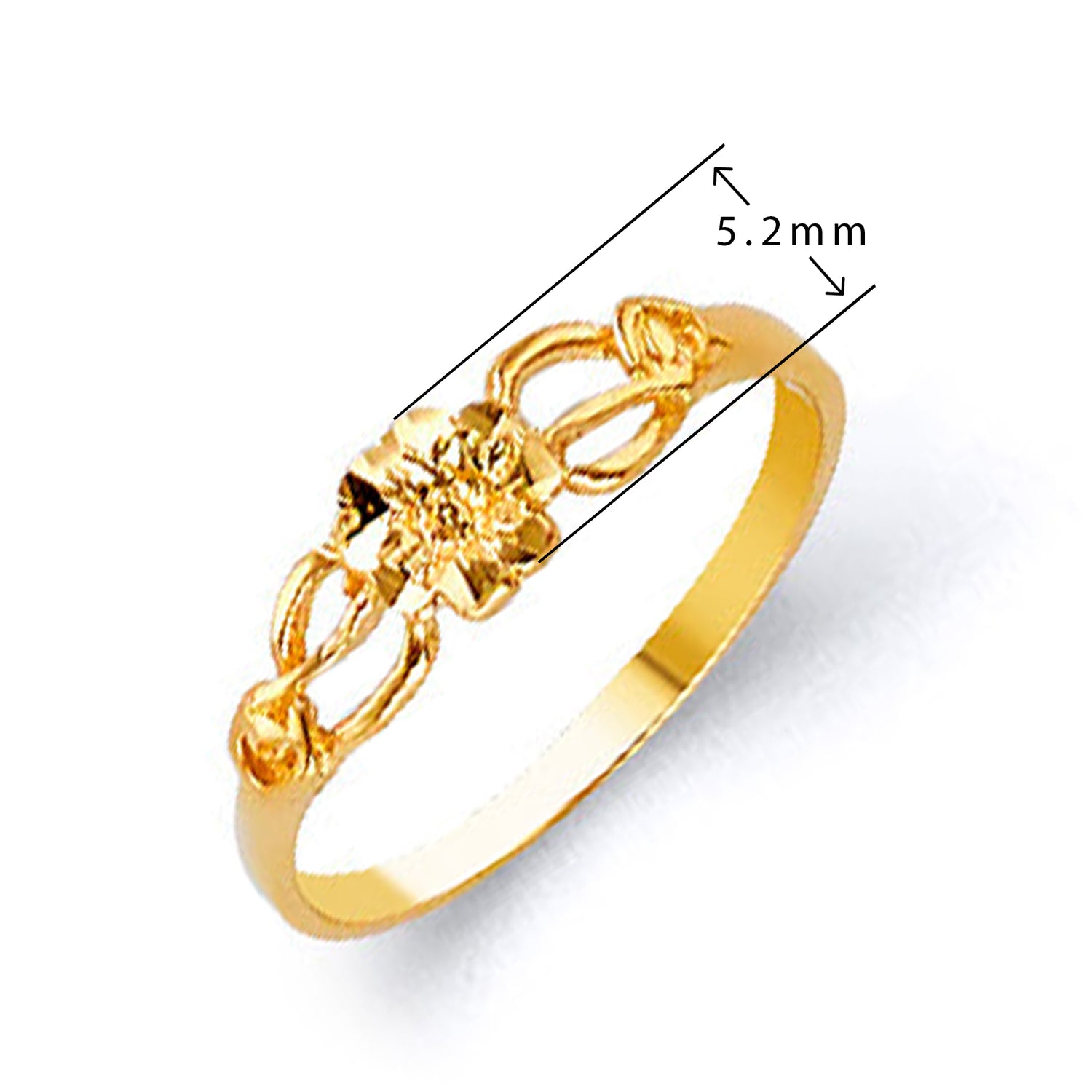Fancy East-west Embroidery Ring in Solid Gold with Measurement