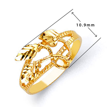 Lustrous Leafy Ring in Solid Gold with Measurement
