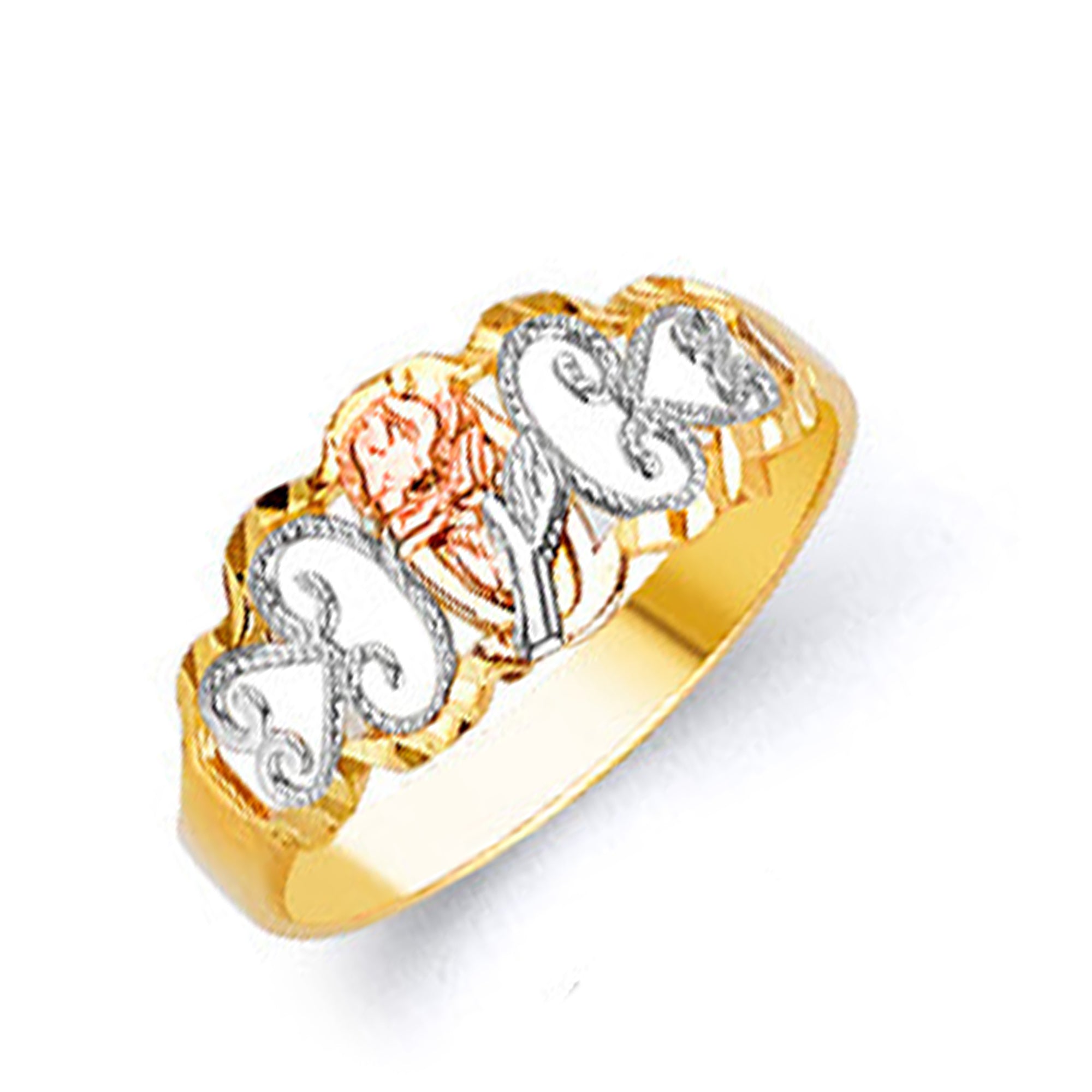 Tricolor Regal Rose-kissed Ring in Solid Gold 