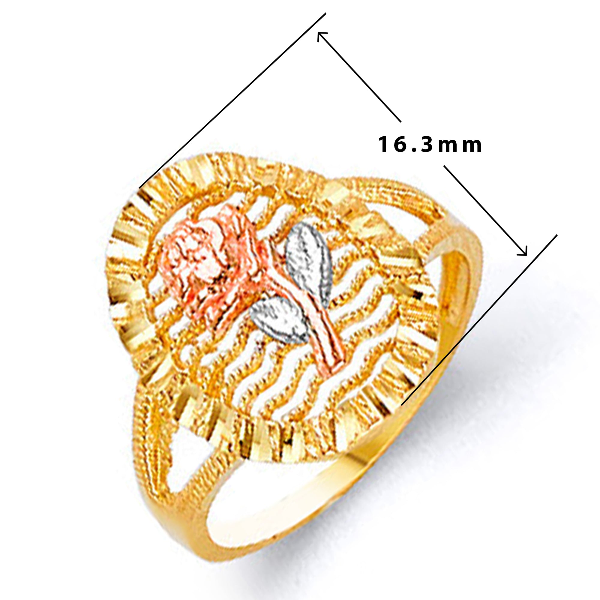 Groovy Hollow Rose Ring in Solid Gold with Measurement